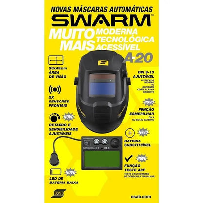 Careta Para Soldar Electrónica Esab Swarm A20 Negro Liso RLC INDUSTRIAL SUPPLY