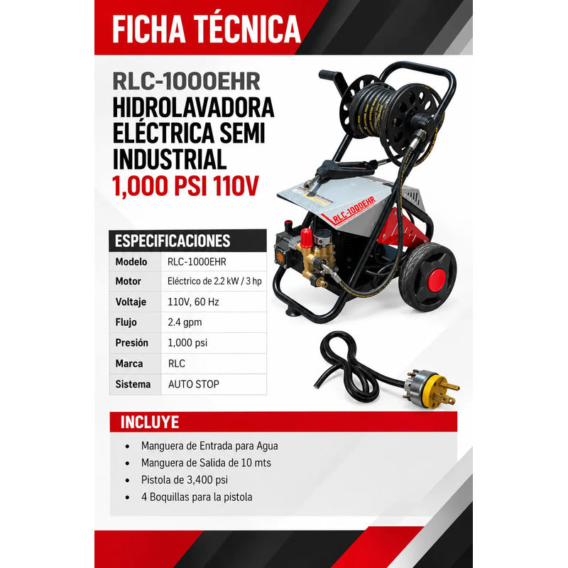 Hidrolavadora Eléctrica Semi Industrial 1000 Psi 110v Gris 60