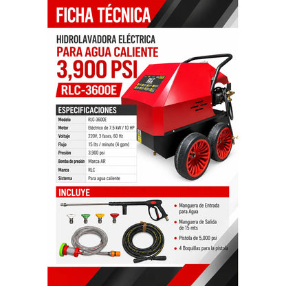 Hidrolavadora Electrica Para Agua Caliente 3,900 Psi Rojo