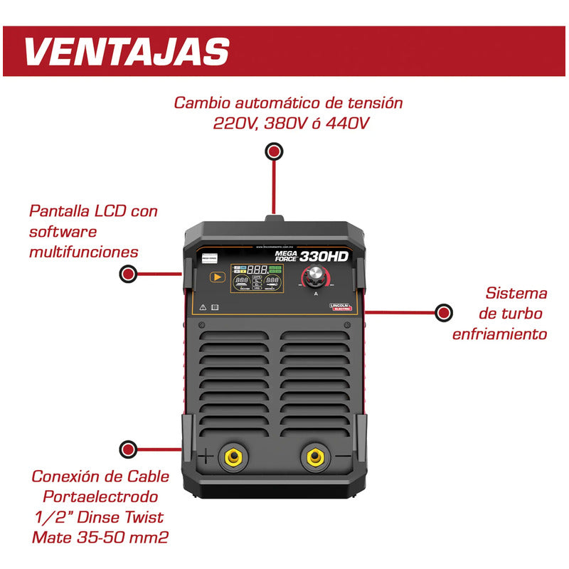 Soldadora Mega Force Inverter 330 Hd Lincoln Elect K69006-13 Rojo