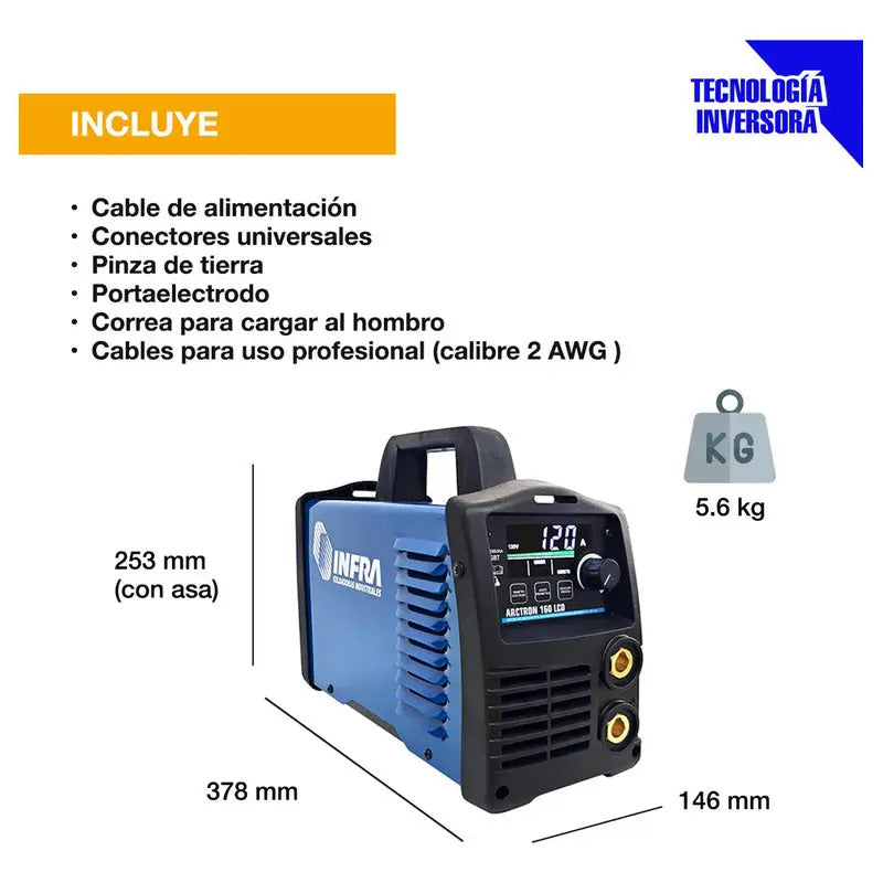 Soldadora Inversora Infra Arctron 160 Lcd Azul RLC INDUSTRIAL SUPPLY