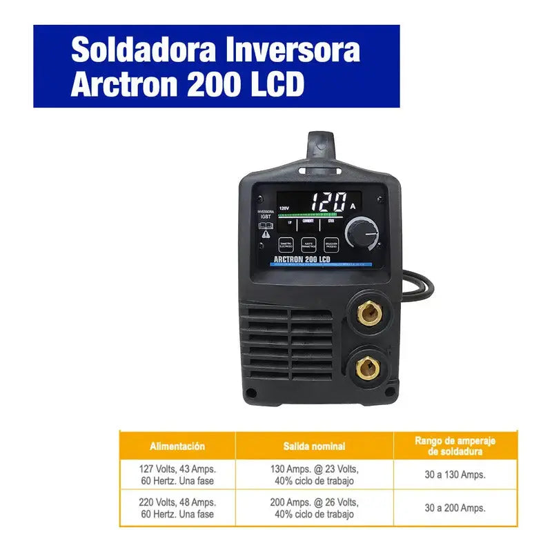 Soldadora Inversora Infra Arctron 200 Pantalla Lcd 30-200amp 127/220v Azul RLC INDUSTRIAL SUPPLY