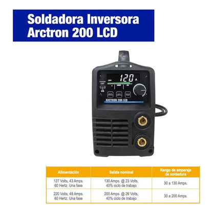 Soldadora Inversora Infra Arctron 200 Pantalla Lcd 30-200amp 127/220v Azul RLC INDUSTRIAL SUPPLY