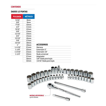 Juego Dados Y Accesorios 5400cb Cuadro 1/2 Combinado, 42 Pz RLC INDUSTRIAL SUPPLY