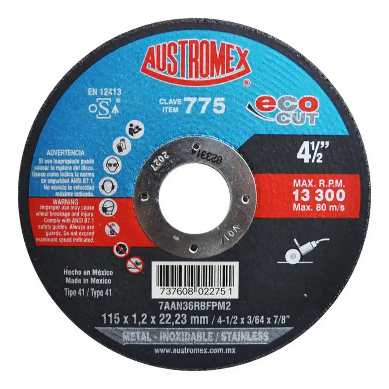 Disco Para Corte De Acero Inox Austromex 775 115mm 100pz Color Azul Negro AUSTROMEX