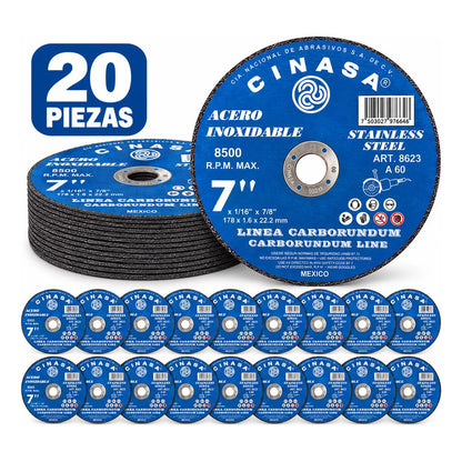 Disco Corte De Metal Y Acero Inoxidable 7 Cinasa 8623 20pz Azul
