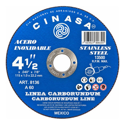 Discos Corte 41/2 Inoxidable Cinasa Carborundum 8136 Azul