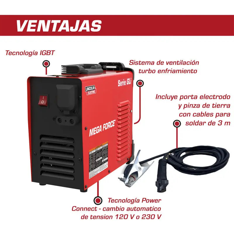 Soldadora Inverter Lincoln Electric Mega Force 225 Gli Color Rojo/negro LINCOLN ELECTRIC