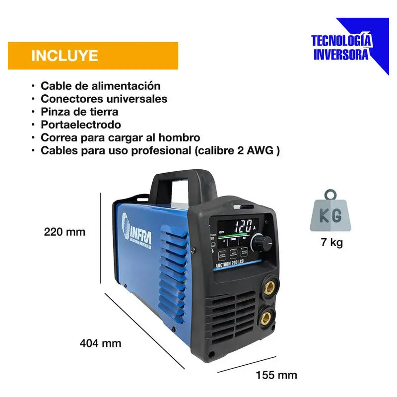 Soldadora Inversora Infra Arctron 200 Pantalla Lcd 30-200amp 127/220v Azul RLC INDUSTRIAL SUPPLY