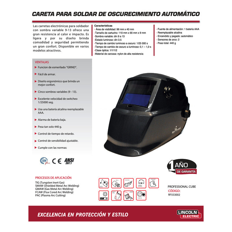 Careta Electrónica Lincoln Electric Rfta Professional Cube Negro