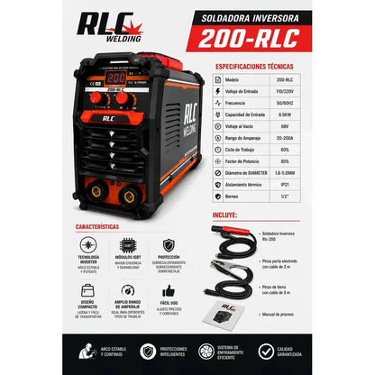 Soldadora Inversora Industrial 200 Amps 110/220v C/accesorio Gris Oscuro RLC INDUSTRIAL SUPPLY