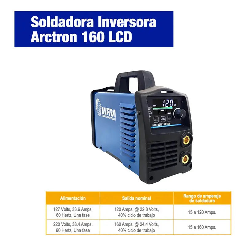 Soldadora Inversora Infra Arctron 160 Lcd Azul RLC INDUSTRIAL SUPPLY