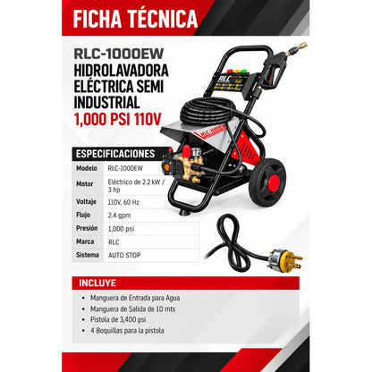 Hidrolavadora Eléctrica Semi Industrial 1000 Psi 110v Gris 60