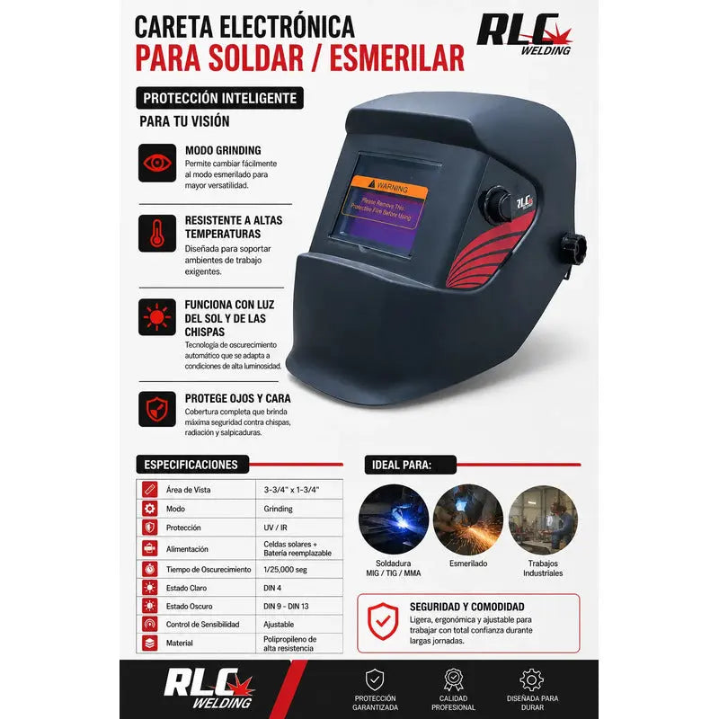 Careta Para Soldar Electronica Din 9-13 Negro RLC WELDING