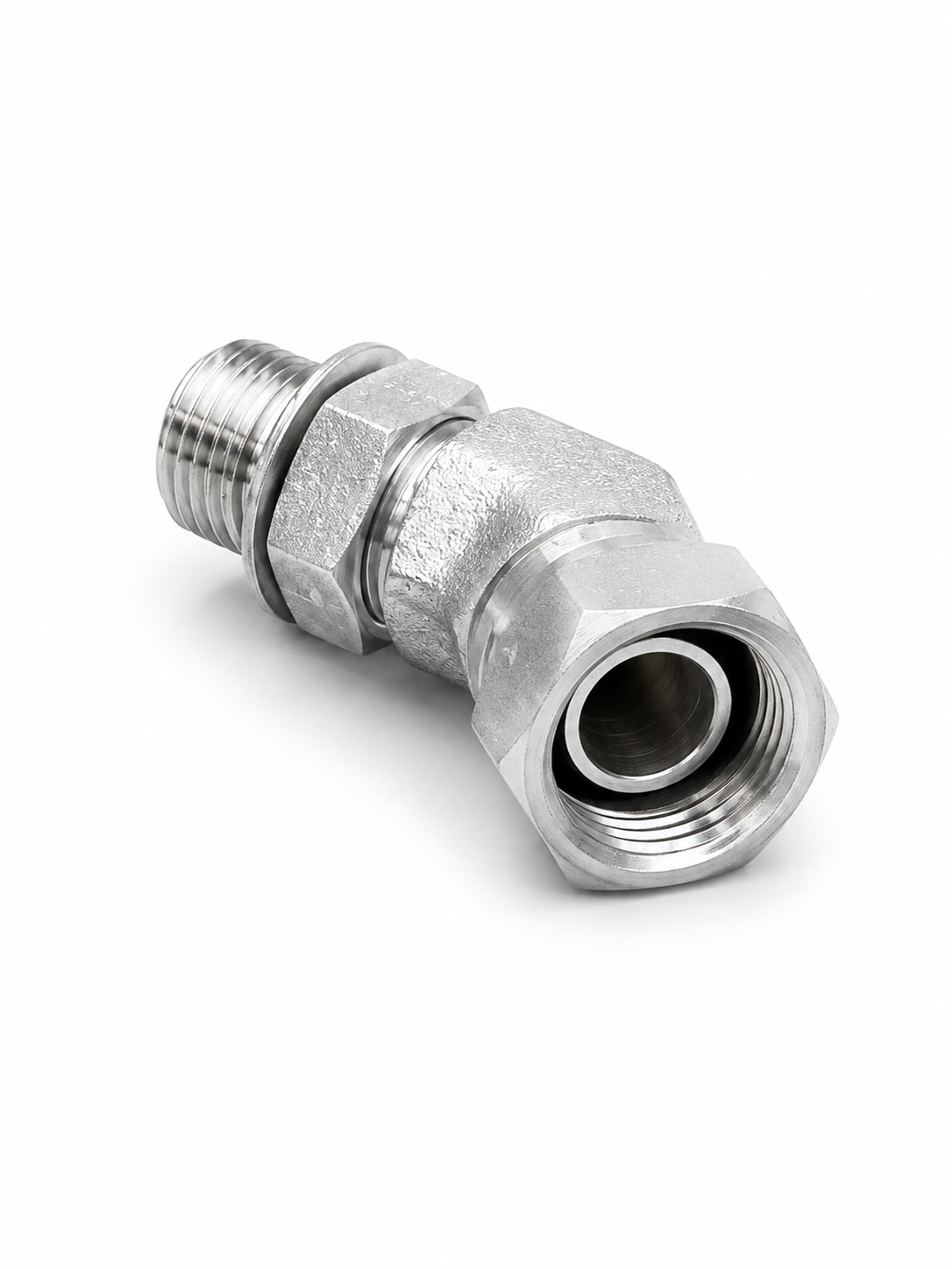 Adaptador Codo 45° ORB O-Ring Macho 3/8" a NPSM 1/2" Hidraulico