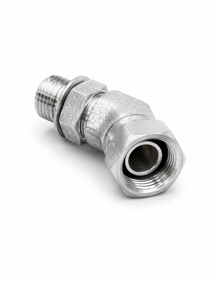 Adaptador Codo 45° ORB O-Ring Macho 3/8" a NPSM 1/2" Hidraulico