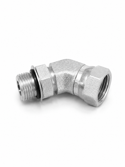 Adaptador Codo 45° ORB O-Ring Macho 3/8" a NPSM 1/2" Hidraulico