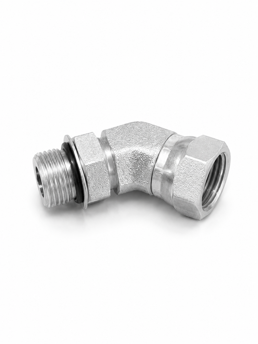 Adaptador Codo 45° ORB O-Ring Macho 3/8" a NPSM 3/8" Hidraulico