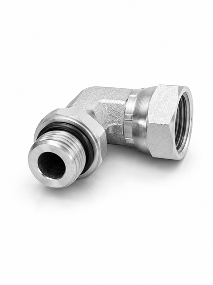 Adaptador Codo 90° ORB O-Ring Macho 3/8" a NPSM 3/8" Hidraulico