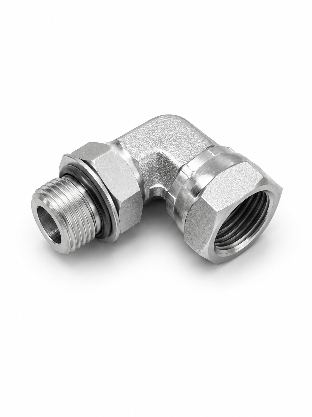 Adaptador Codo 90° ORB O-Ring Macho 3/8" a NPSM 3/8" Hidraulico