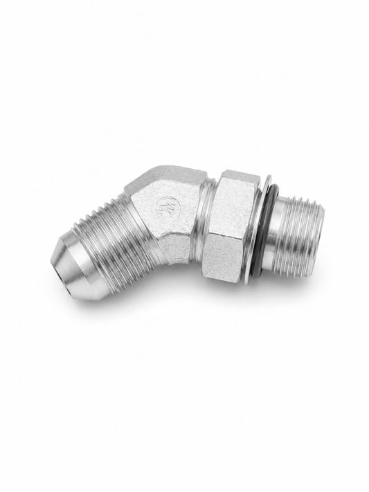 Adaptador Codo 45° JIC 37° Macho 1/4" x O-Ring Macho 1/4" Hidraulico