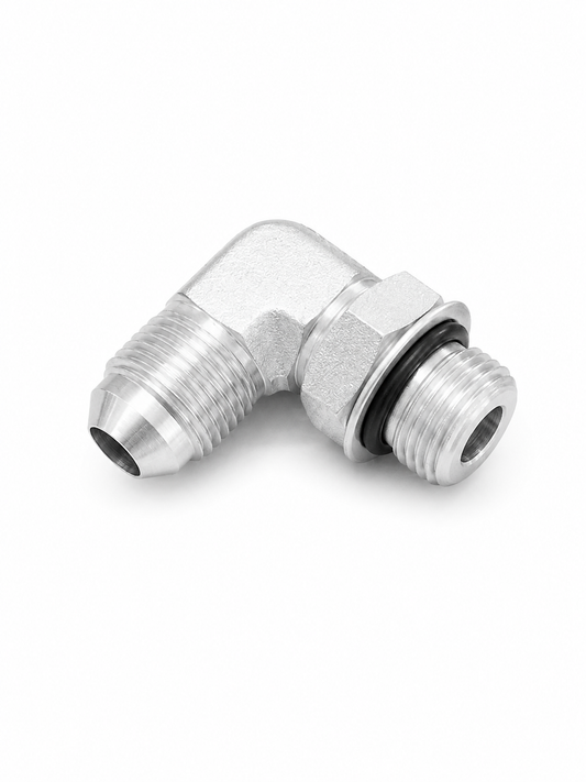 Adaptador Codo 90° JIC 37° Macho 3/8" x O-Ring Macho 1/4" Hidraulico