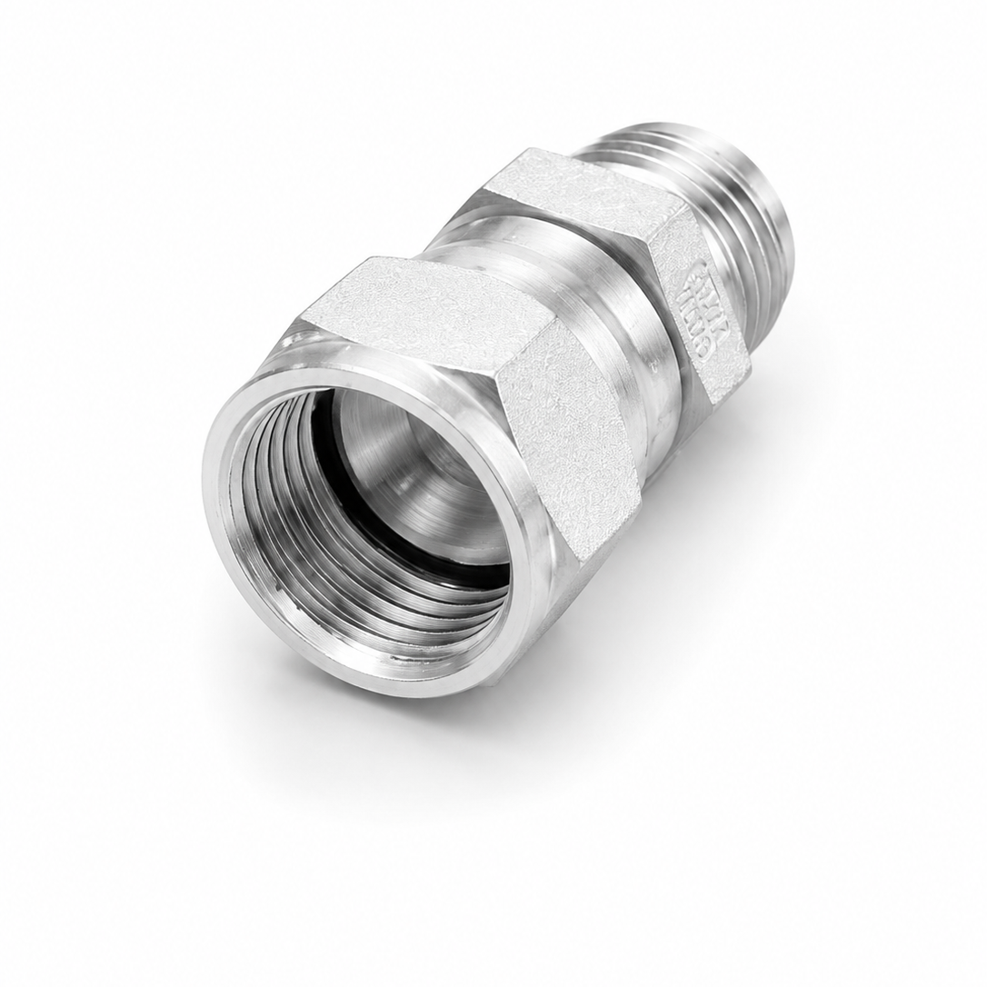 Adaptador recto Macho JIC 37° 3/8" x Hembra JIC 3/8" Hidraulico