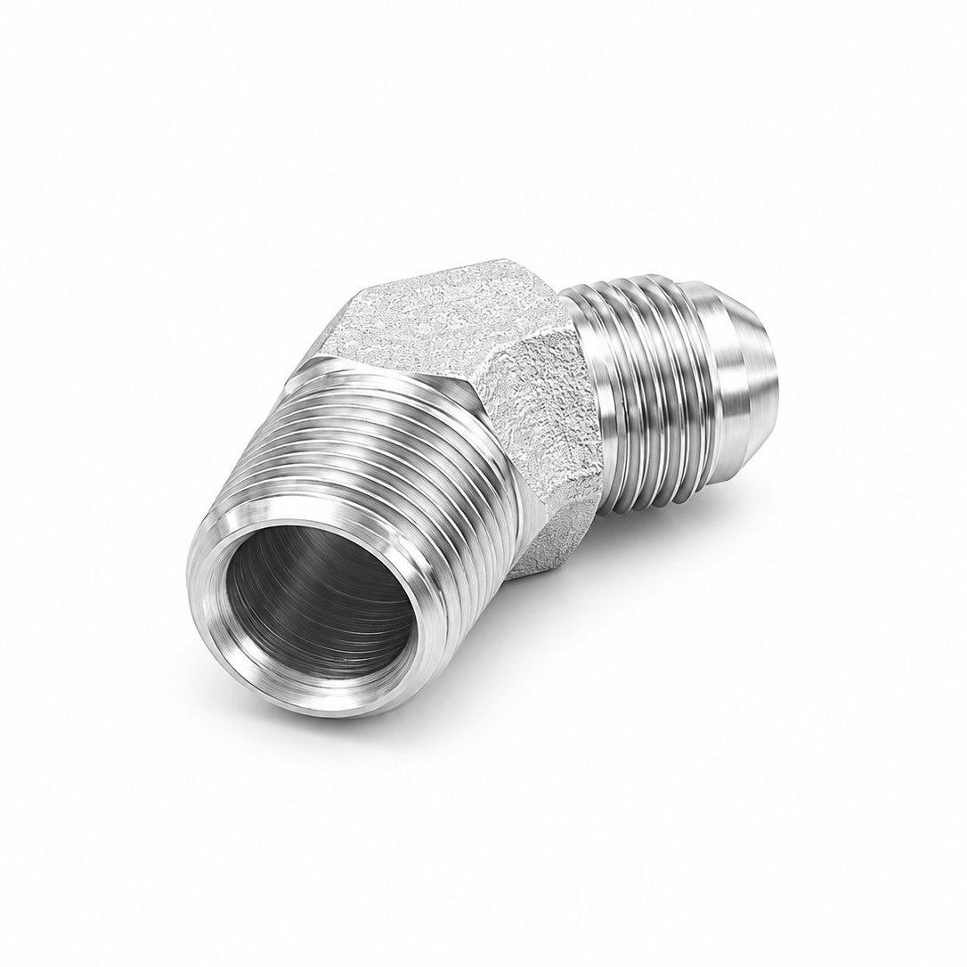 Adaptador Codo 45° JIC 37° Macho 5/16" a NPT Macho 1/4" Hidraulico