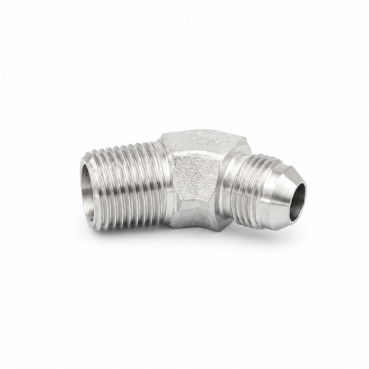 Adaptador Codo 45° JIC 37° Macho 1/4" a NPT Macho 1/8" Hidraulica