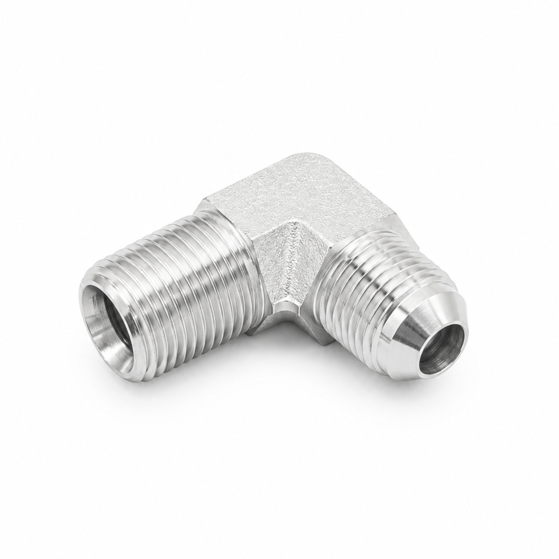 Adaptador Codo 90° JIC 37° Macho 1" a NPT Macho 3/4" Hidraulico